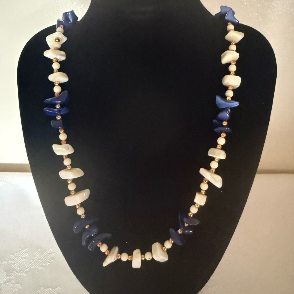 Chic Sodalite and Mother of Pearl Blue and White Beaded Necklace
